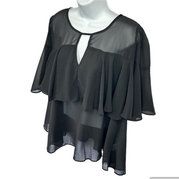 UMGEE Sheer Ruffle Blouse Top M black - Picture 5 of 7
